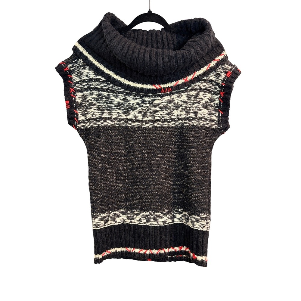 Free People Cowl Neck Fair Isle Sweater Vest Black Wool Blend Cap Sleeve S